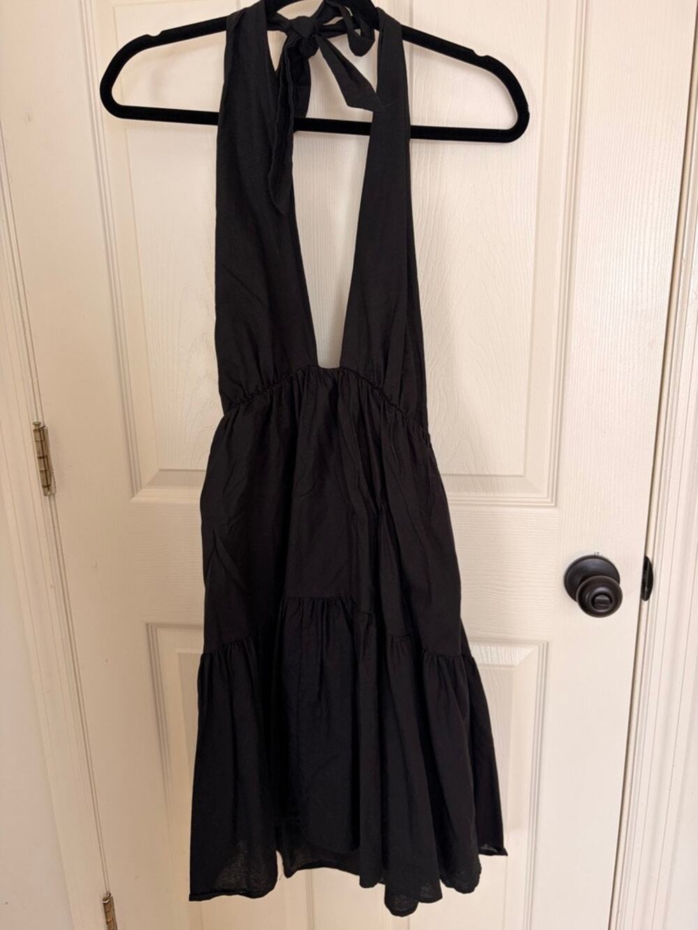 Petal + Pup Black Halter Deep V Tiered Mini Dress Size 6